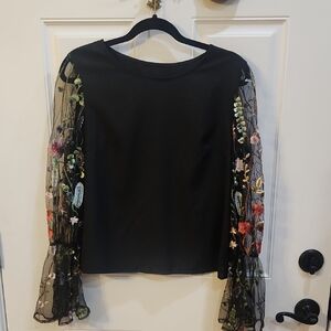 Floral Embroidered Black Top